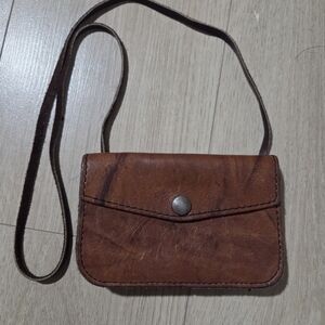 Tiny Vintage Brown Leather Crossbody Bag